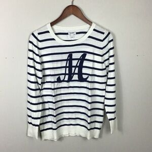 Old Navy M monogram cream & Navy blue stripe lightweight cotton sweater  Large